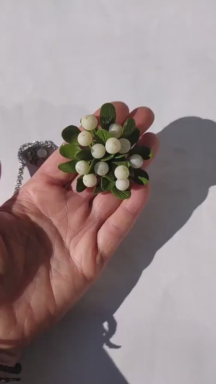 Winter Glamour: Mistletoe Brooch & Pendant Polymer Clay.