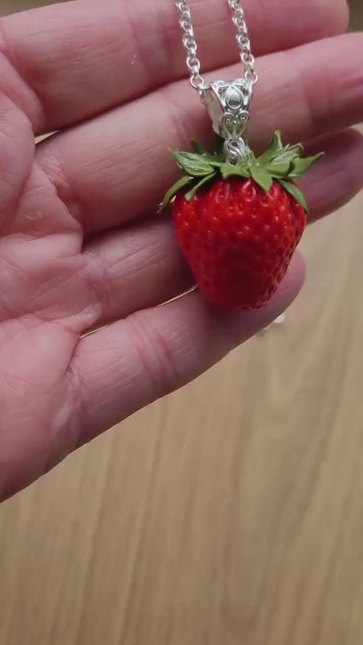 Forever Fresh: Realistic Strawberry Pendant  Polymer Clay