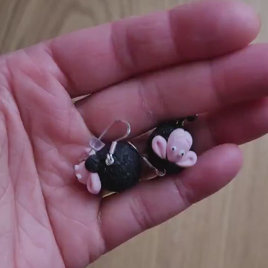 Fluffy Happiness: Sheep Earrings Polymer Clay.