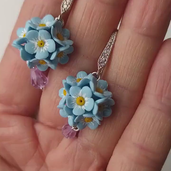 Heavenly Azure: Forget Me Not Earrings Polymer Clay.