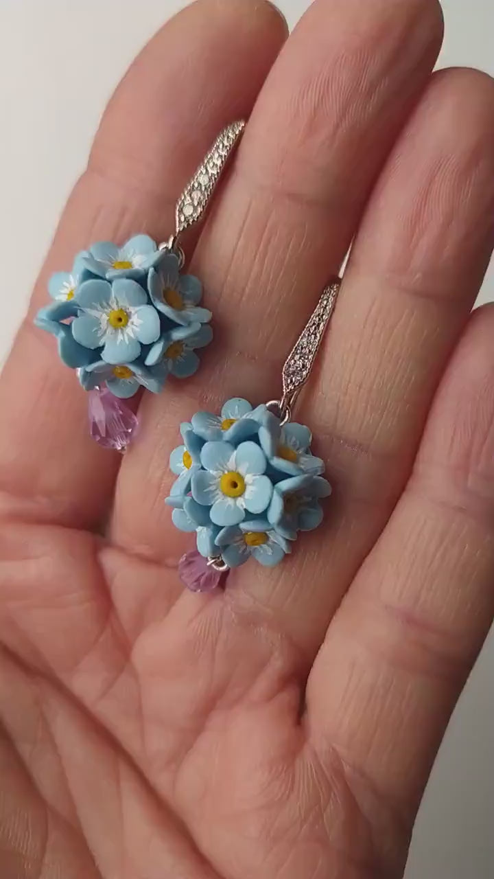 Heavenly Azure: Forget Me Not Earrings Polymer Clay.