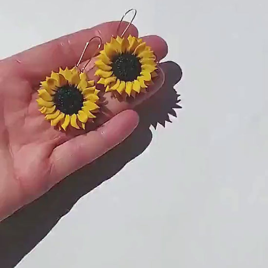 Yellow Sunflower Earrings Polymer Clay