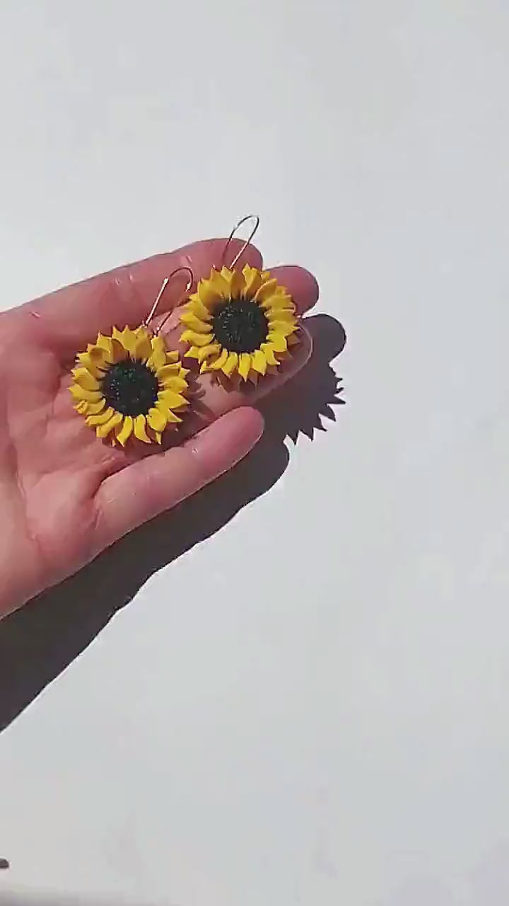 Yellow Sunflower Earrings Polymer Clay