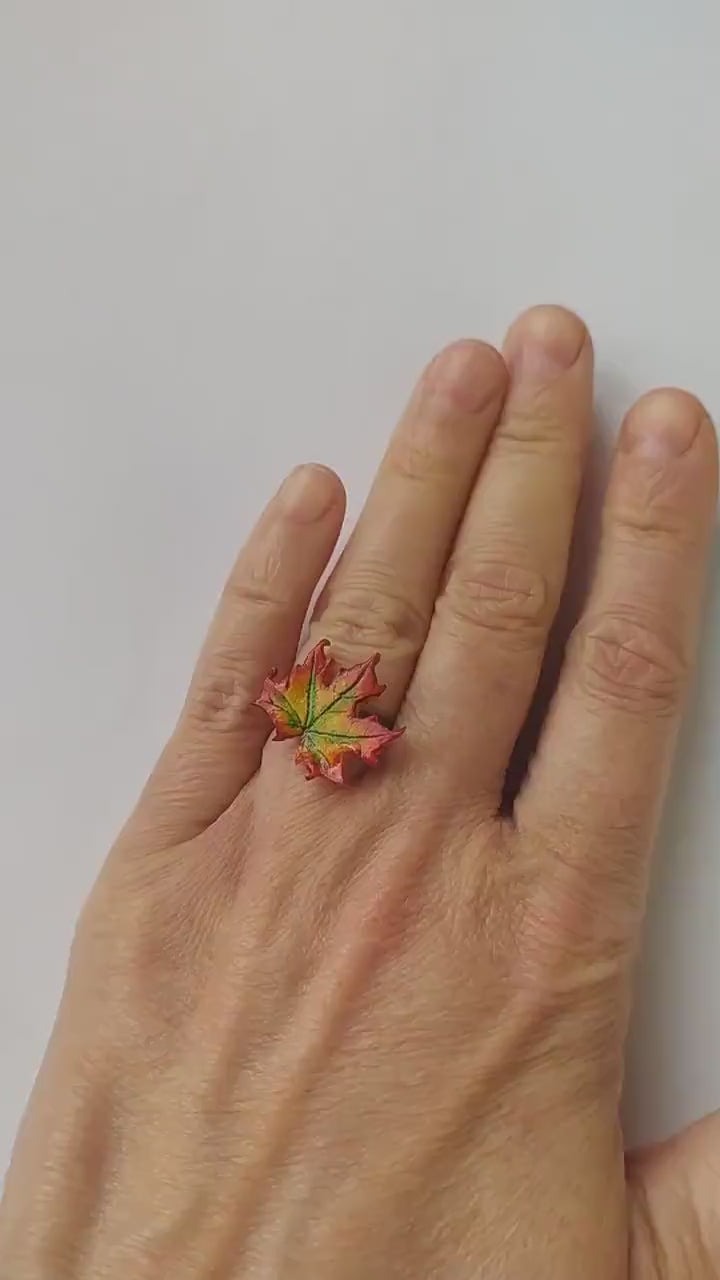 Autumn Blaze: Maple Leaf Ring Polymer Clay.