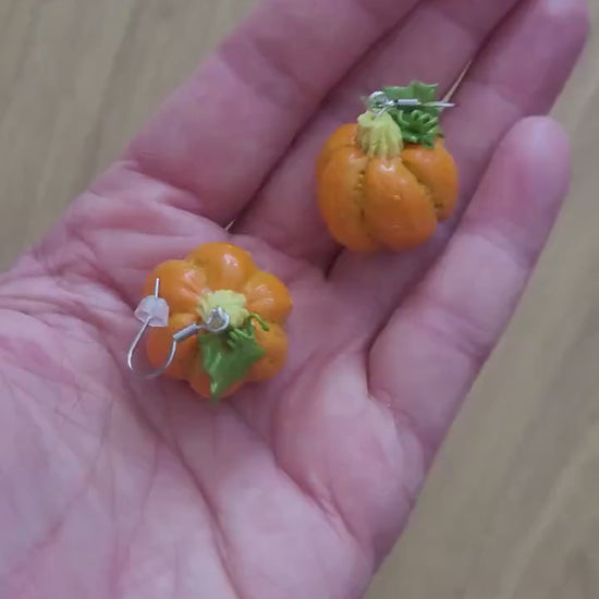 Autumn Treasures: Pumpkin Earrings Polymer Clay.