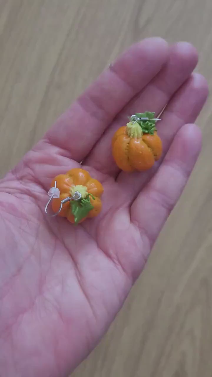 Autumn Treasures: Pumpkin Earrings Polymer Clay.