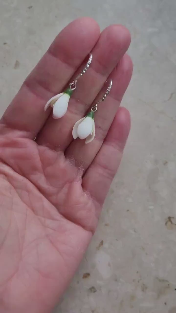 White Angels: Snowdrops Earrings Polymer Clay.