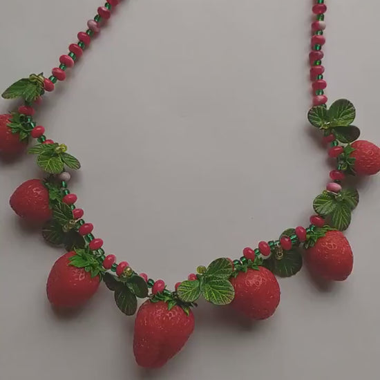 Sweet Mystery: Strawberry Necklace Polymer Clay.