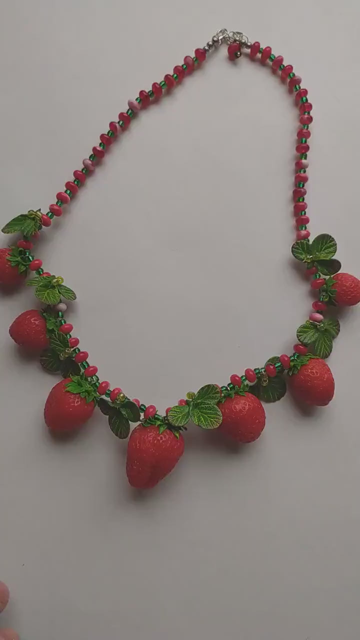 Sweet Mystery: Strawberry Necklace Polymer Clay.