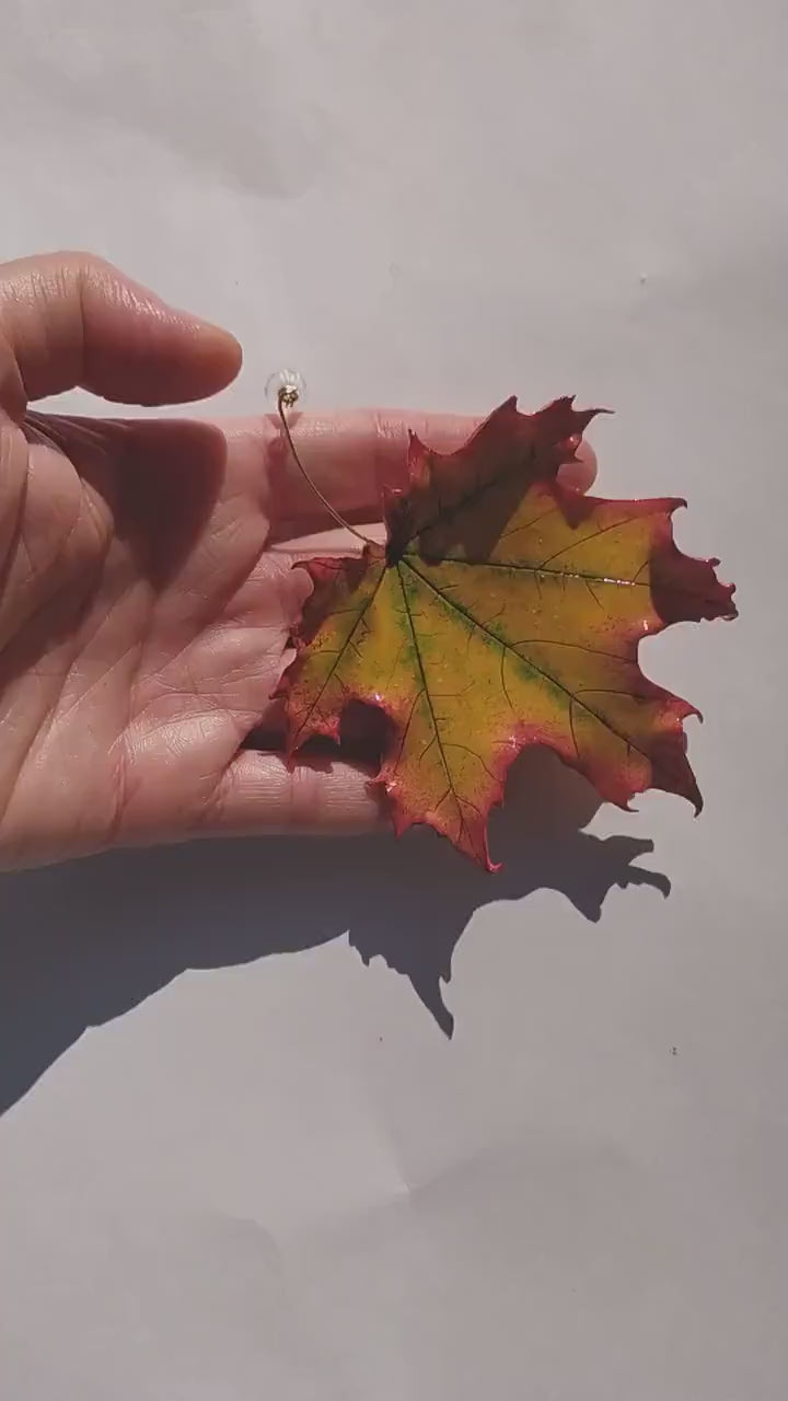 Autumn Sonnet : Maple Leaf Brooch Polymer Clay.