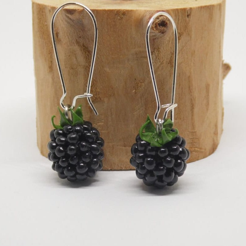 Tiny Temptations: Blackberry Earrings Drop Polymer Clay.