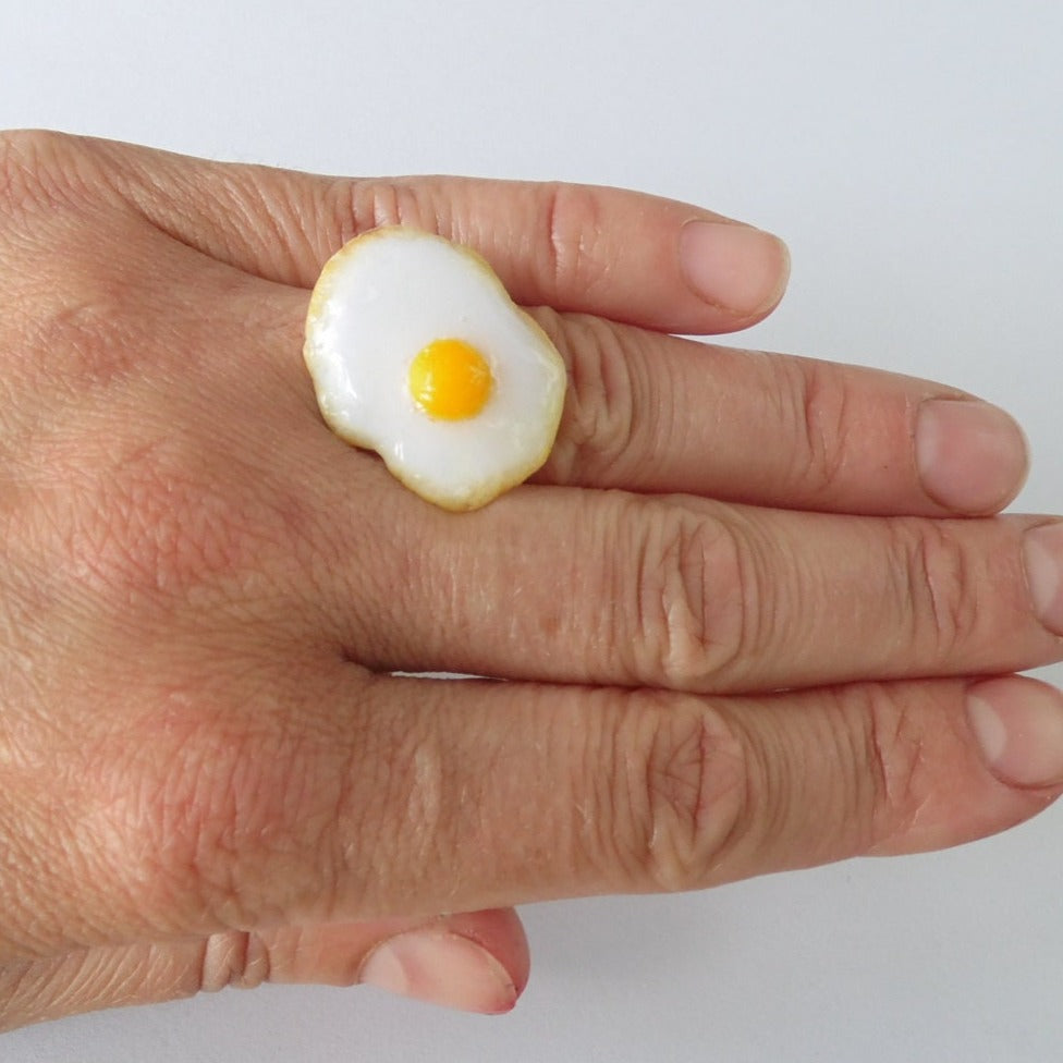 Breakfast Bling: Fried Eggs Ring Polymer Clay.