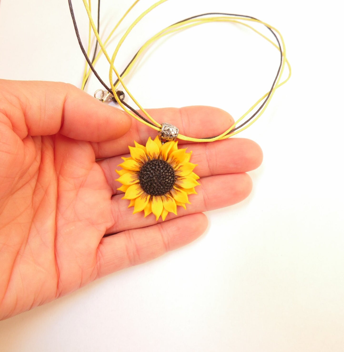 Handcrafted Sunflower Pendant Necklace Polymer Clay