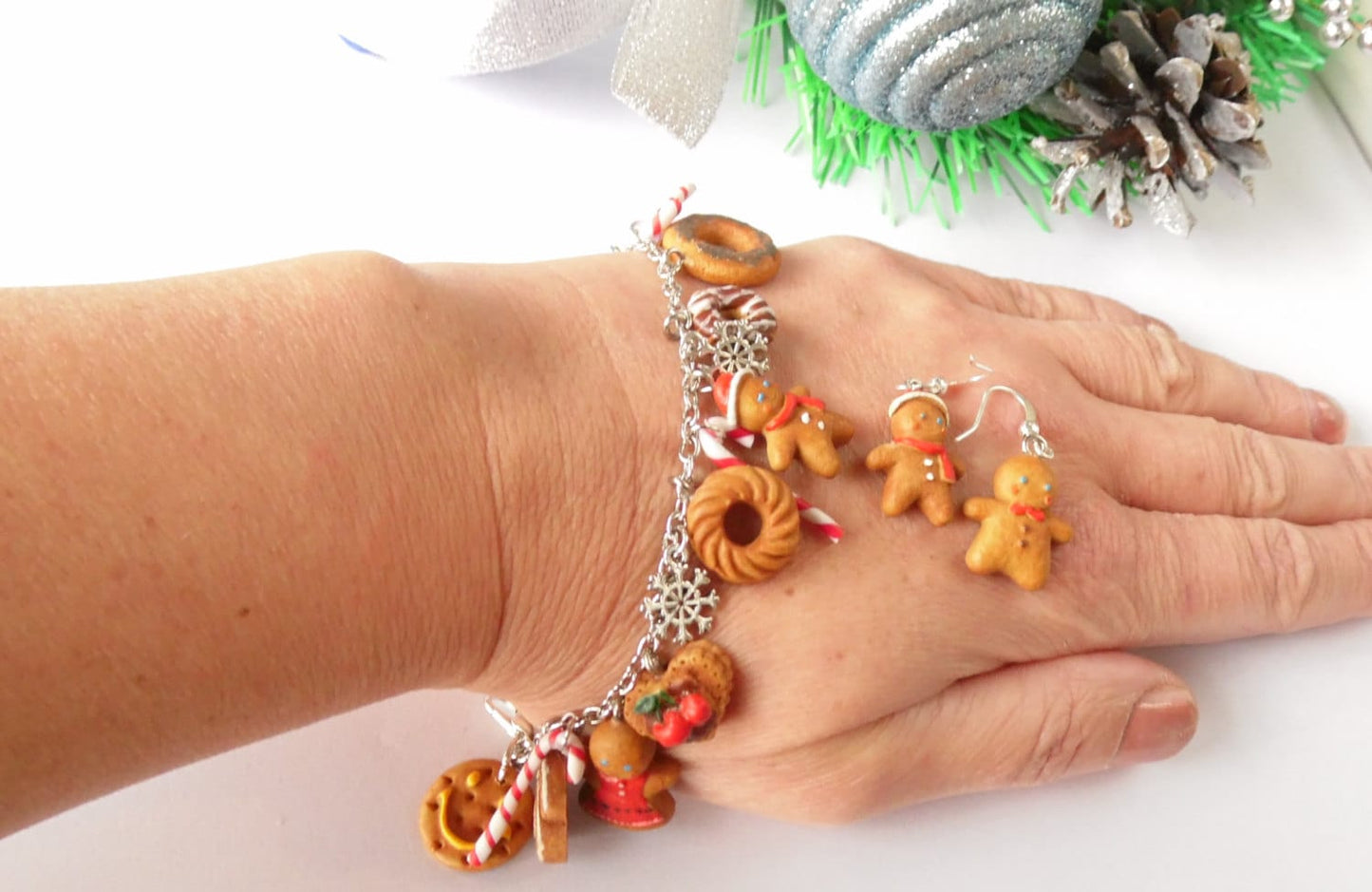 Gingerbread Duet: Bracelet & Earrings Polymer Clay