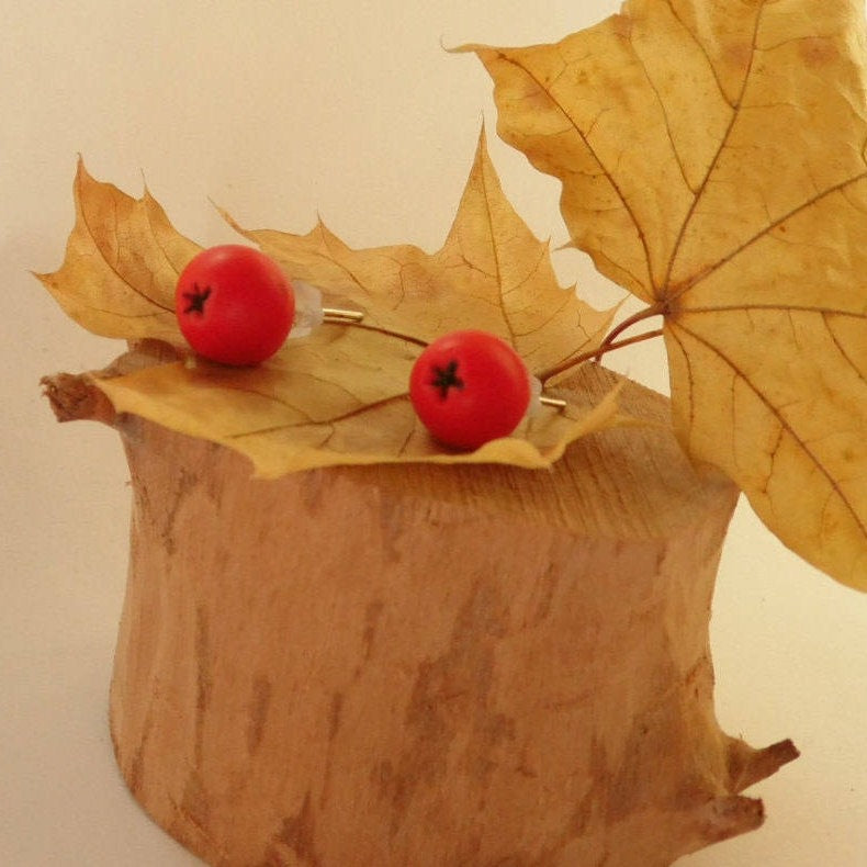 Autumn Drops: Rowan Earrings Polymer Clay.