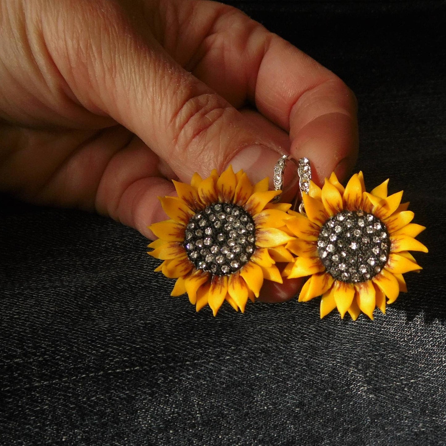 Golden Petals: Sunflower Earrings Polymer Clay.