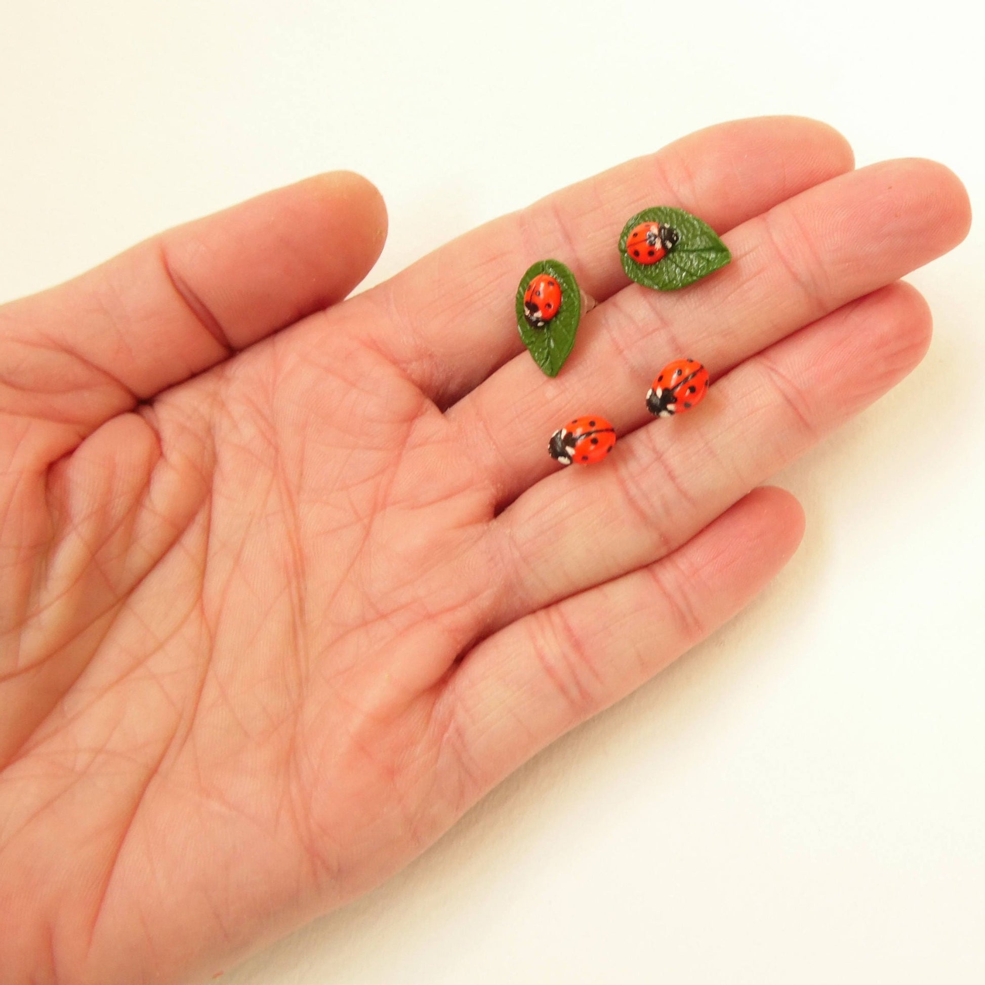 Bright Accent: Ladybug Earrings Polymer Clay.