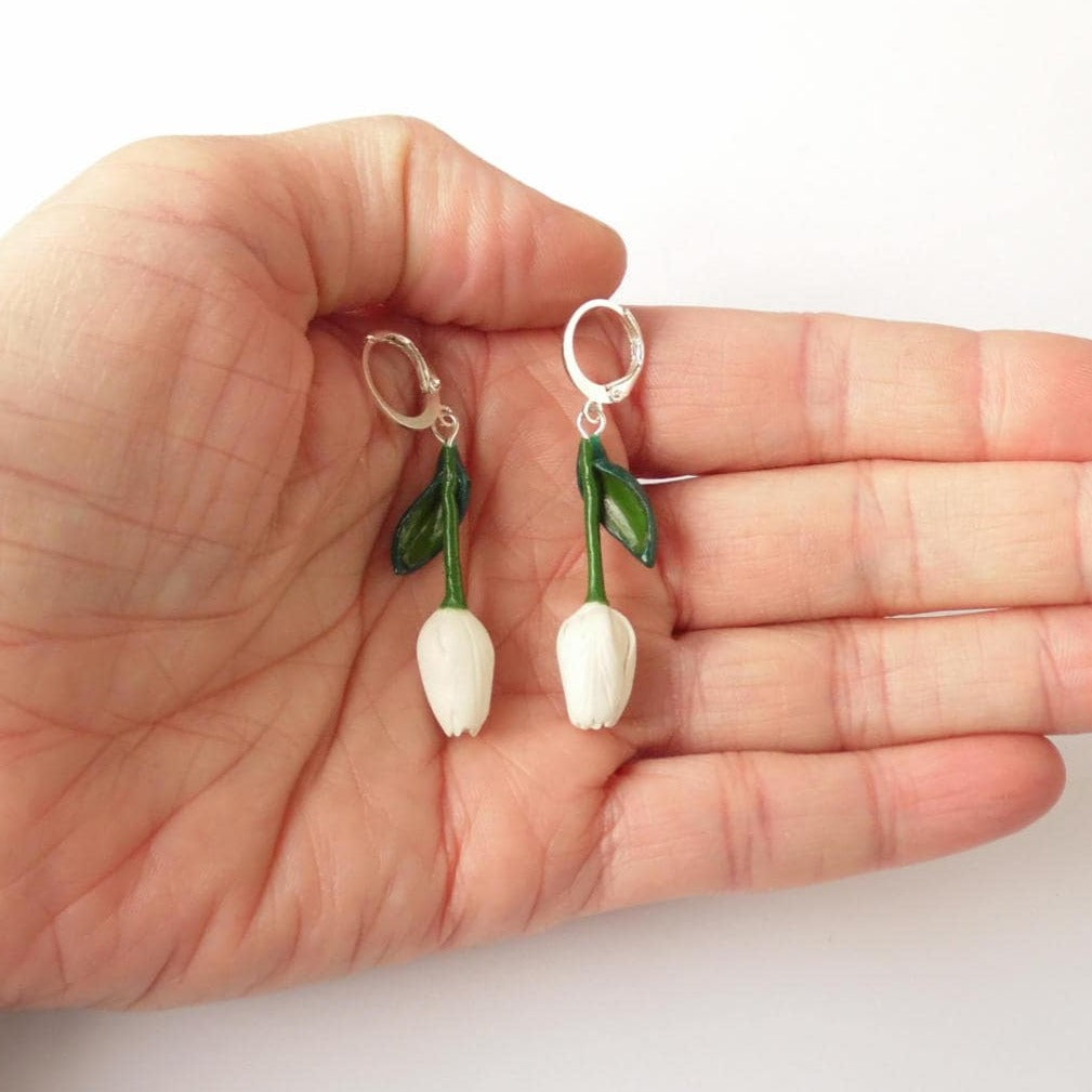 White Mystery: Tulip Earrings Polymer Clay.