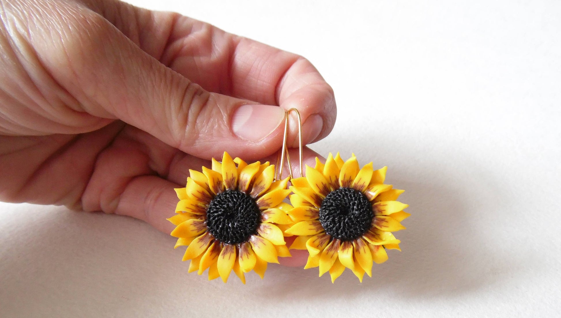 Yellow Sunflower Earrings Polymer Clay