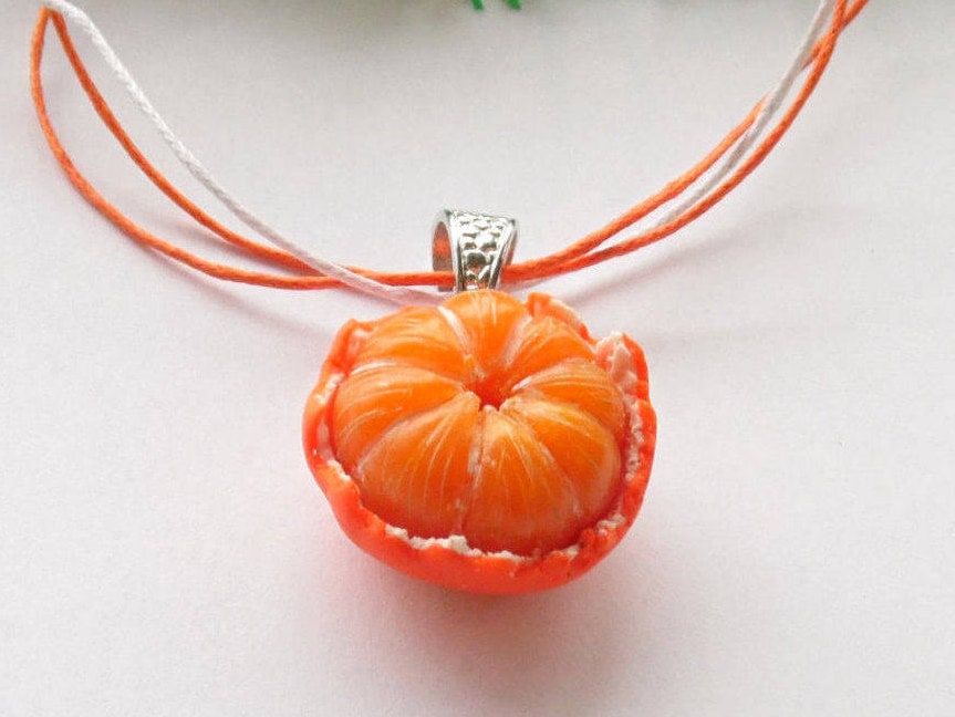 Juicy Delight:  Mandarin Polymer Clay Necklace