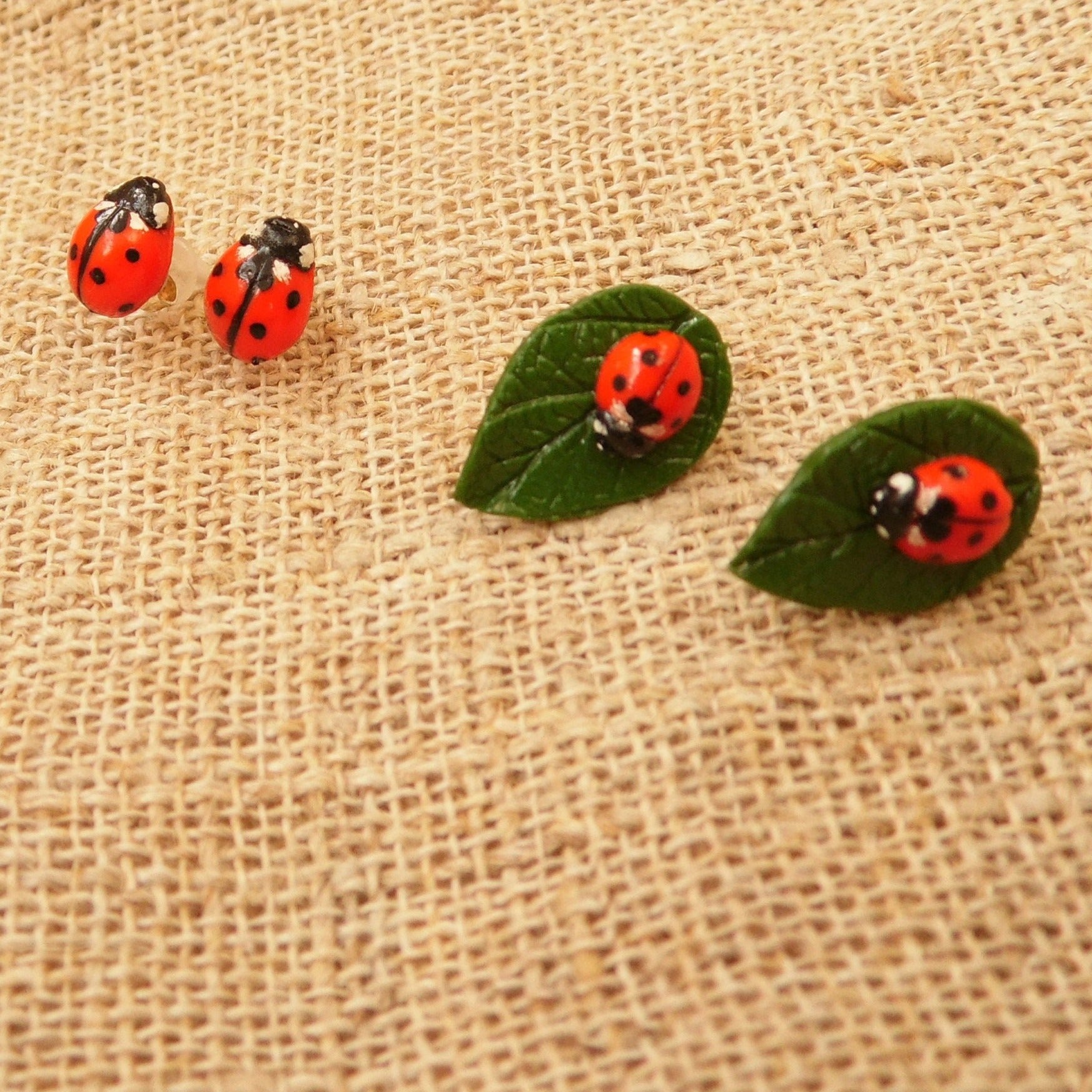 Bright Accent: Ladybug Earrings Polymer Clay.