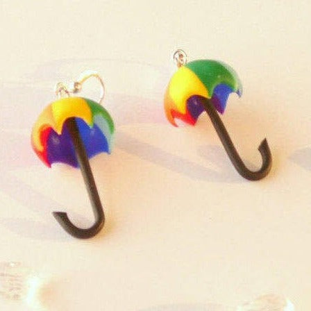 Splash of Color: Rainbow Umbrella Earrings Polymer Clay.