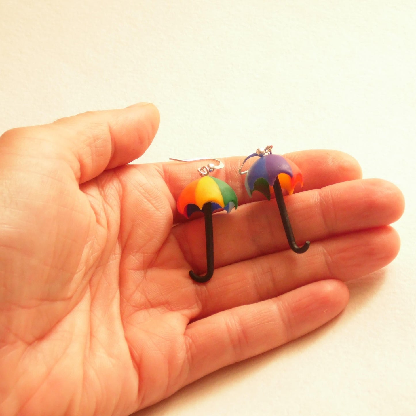 Splash of Color: Rainbow Umbrella Earrings Polymer Clay.