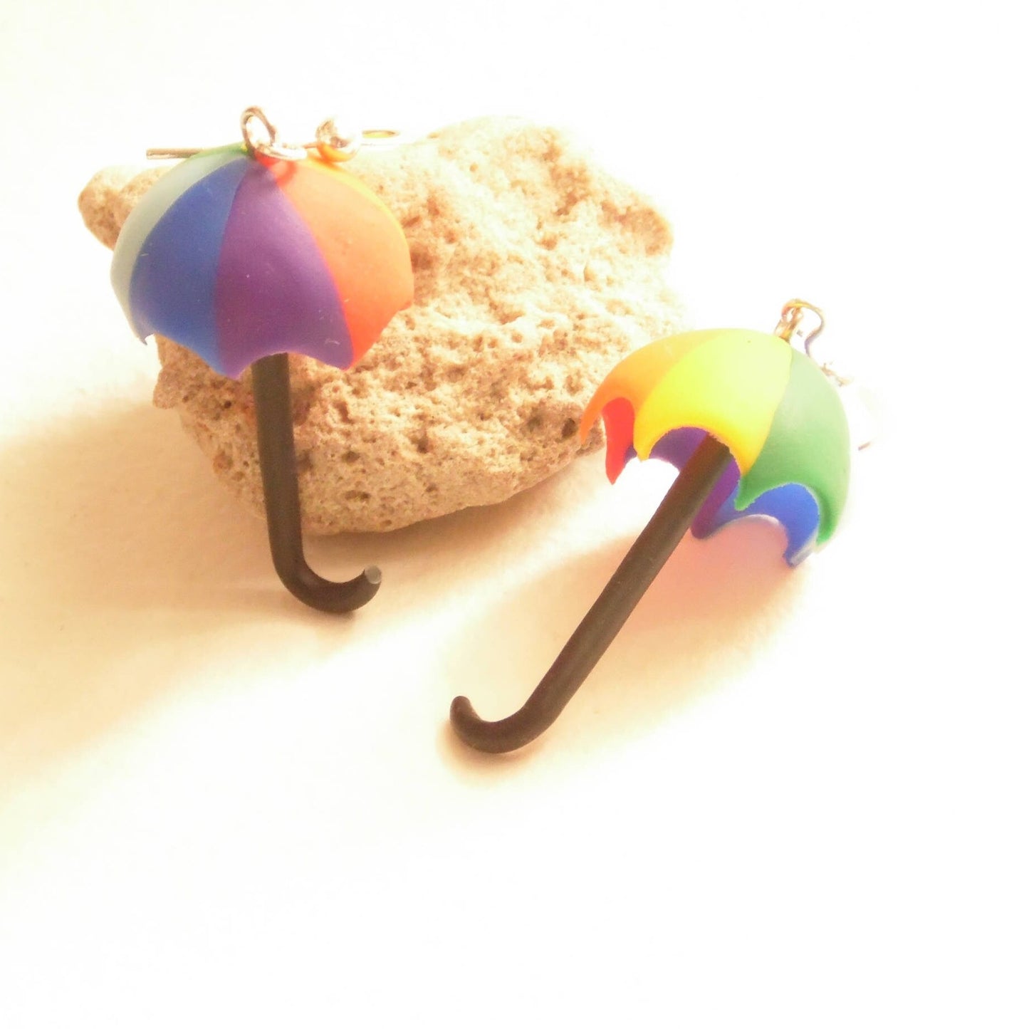 Splash of Color: Rainbow Umbrella Earrings Polymer Clay.