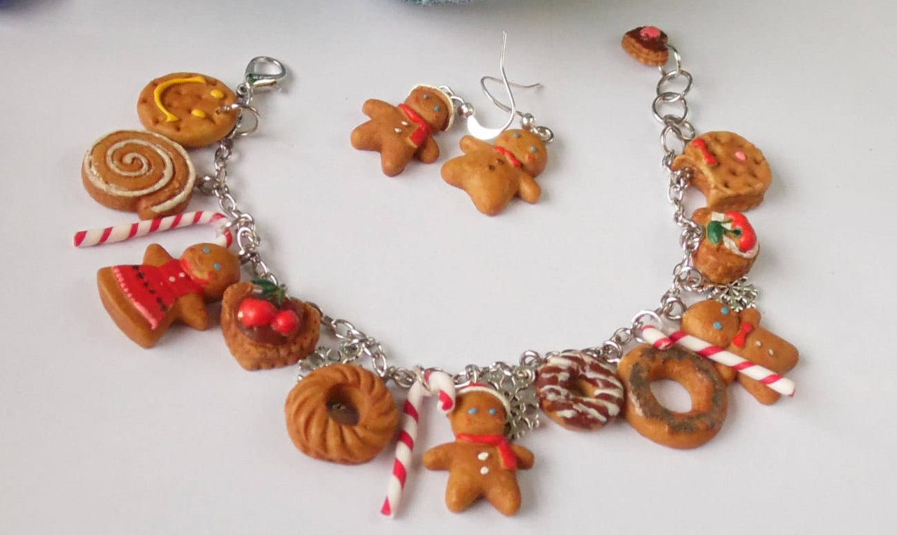 Gingerbread Duet: Bracelet & Earrings Polymer Clay