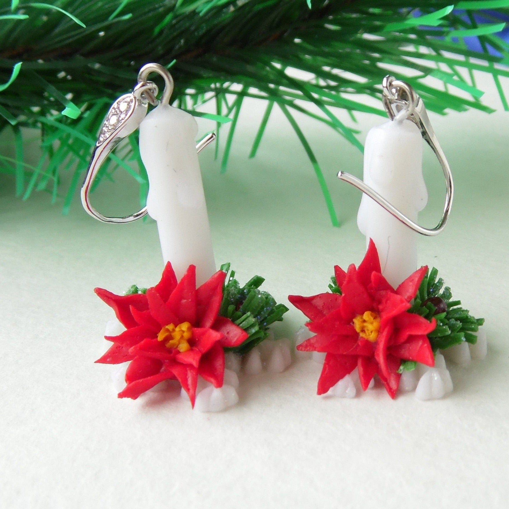 Merry and Bright: Christmas Poinsettia Earrings Polymer Clay.