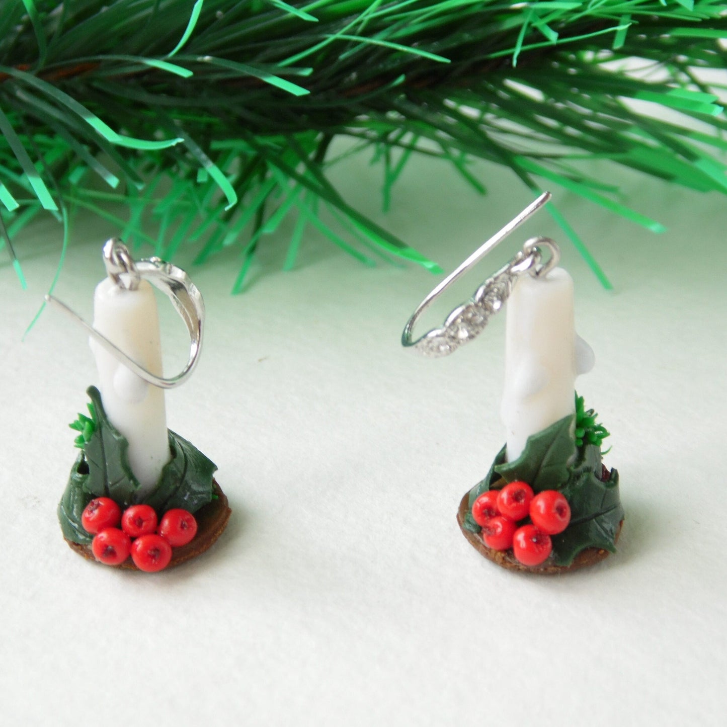 Christmas Joy: Holly Berry Earrings Polymer Clay.