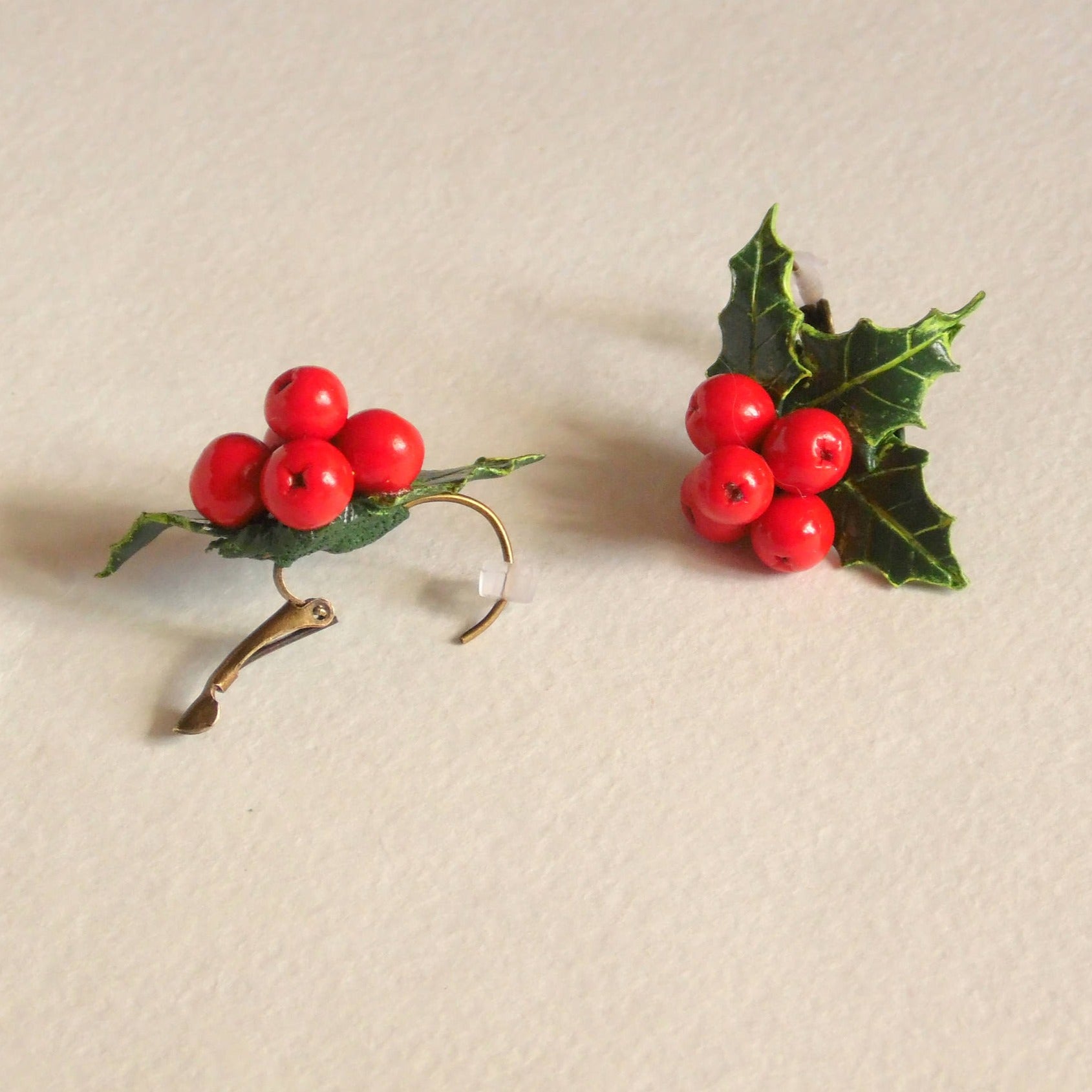 Winter's Сharm: Holly Berry Earring Polymer Clay.