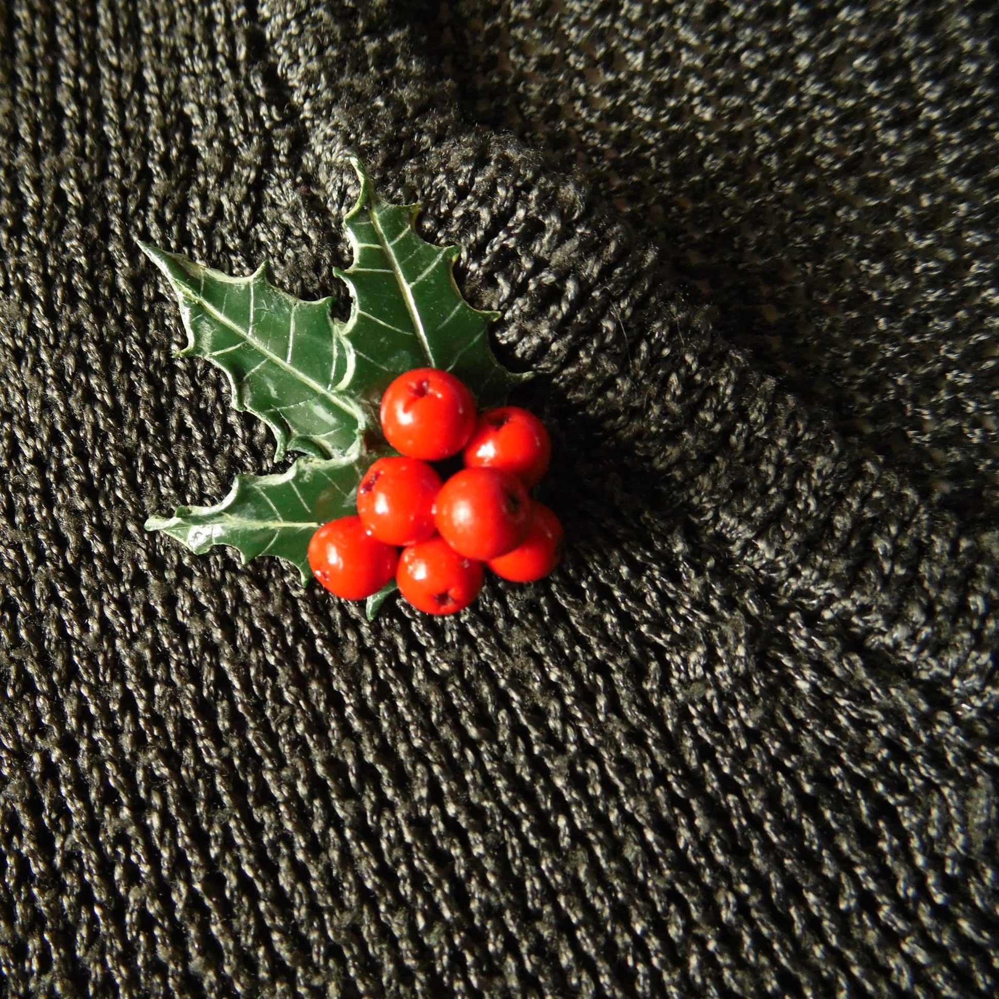 Winter's Tale: Holly Berry Brooch Polymer Clay.