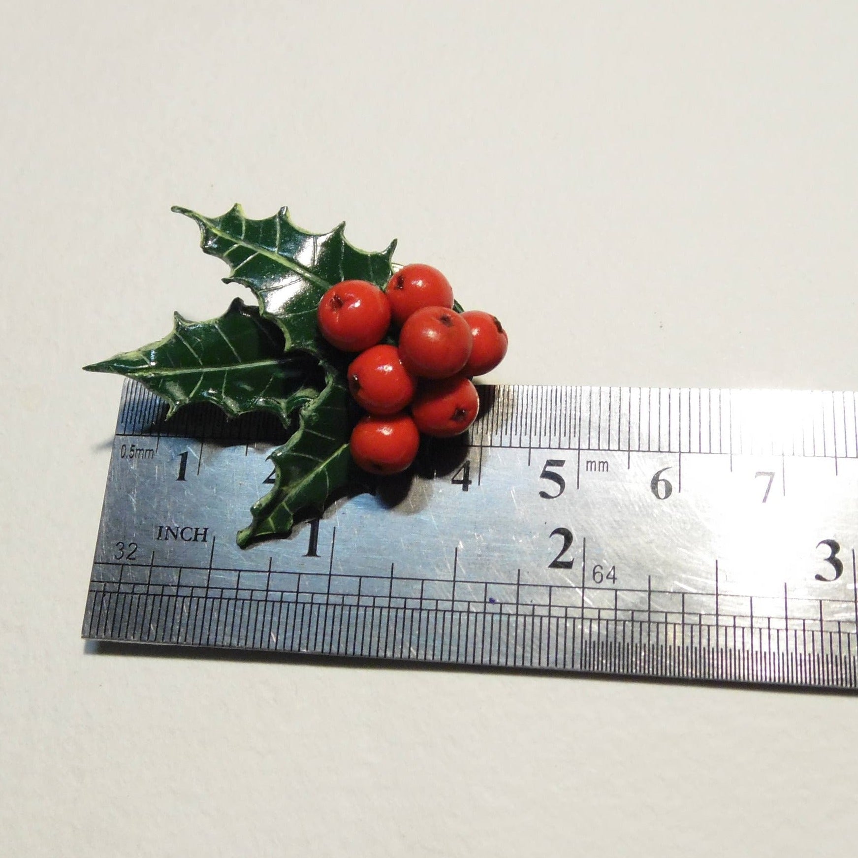 Winter's Tale: Holly Berry Brooch Polymer Clay.