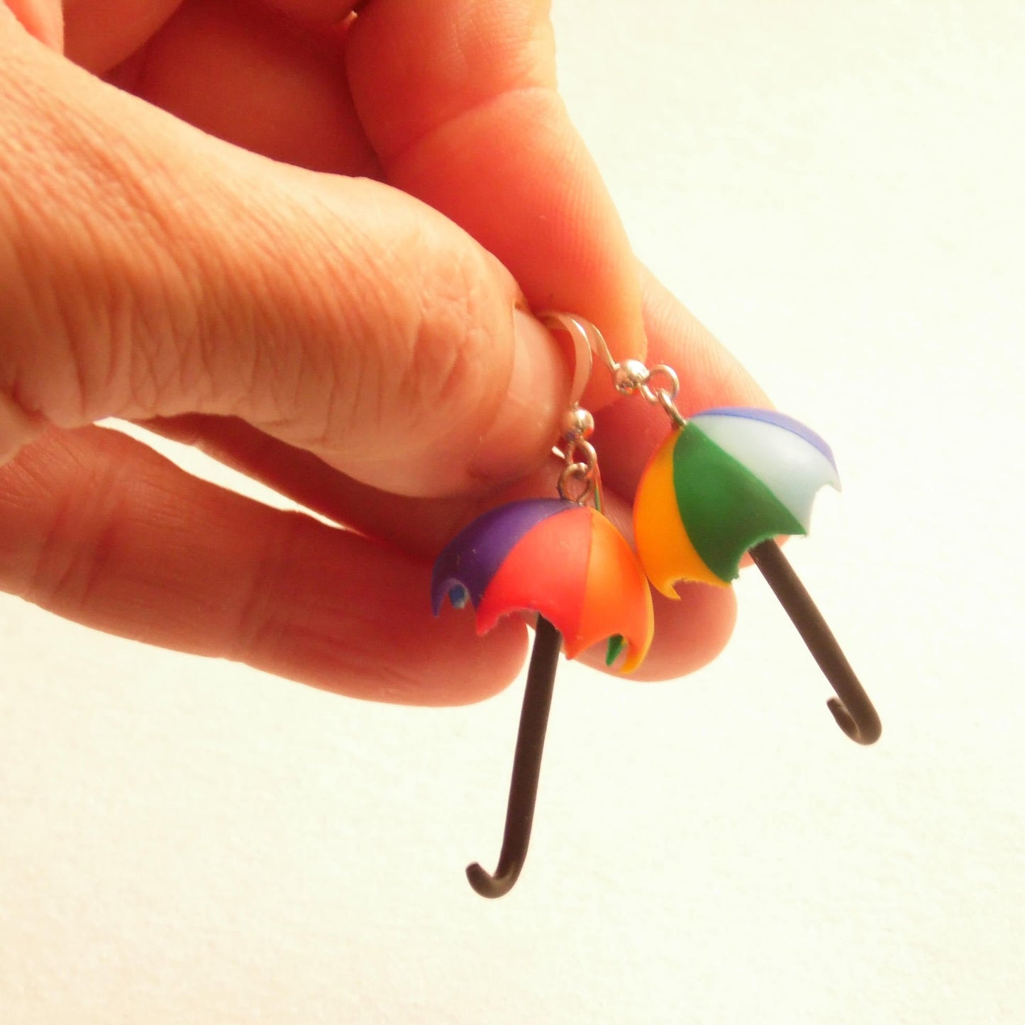 Splash of Color: Rainbow Umbrella Earrings Polymer Clay.