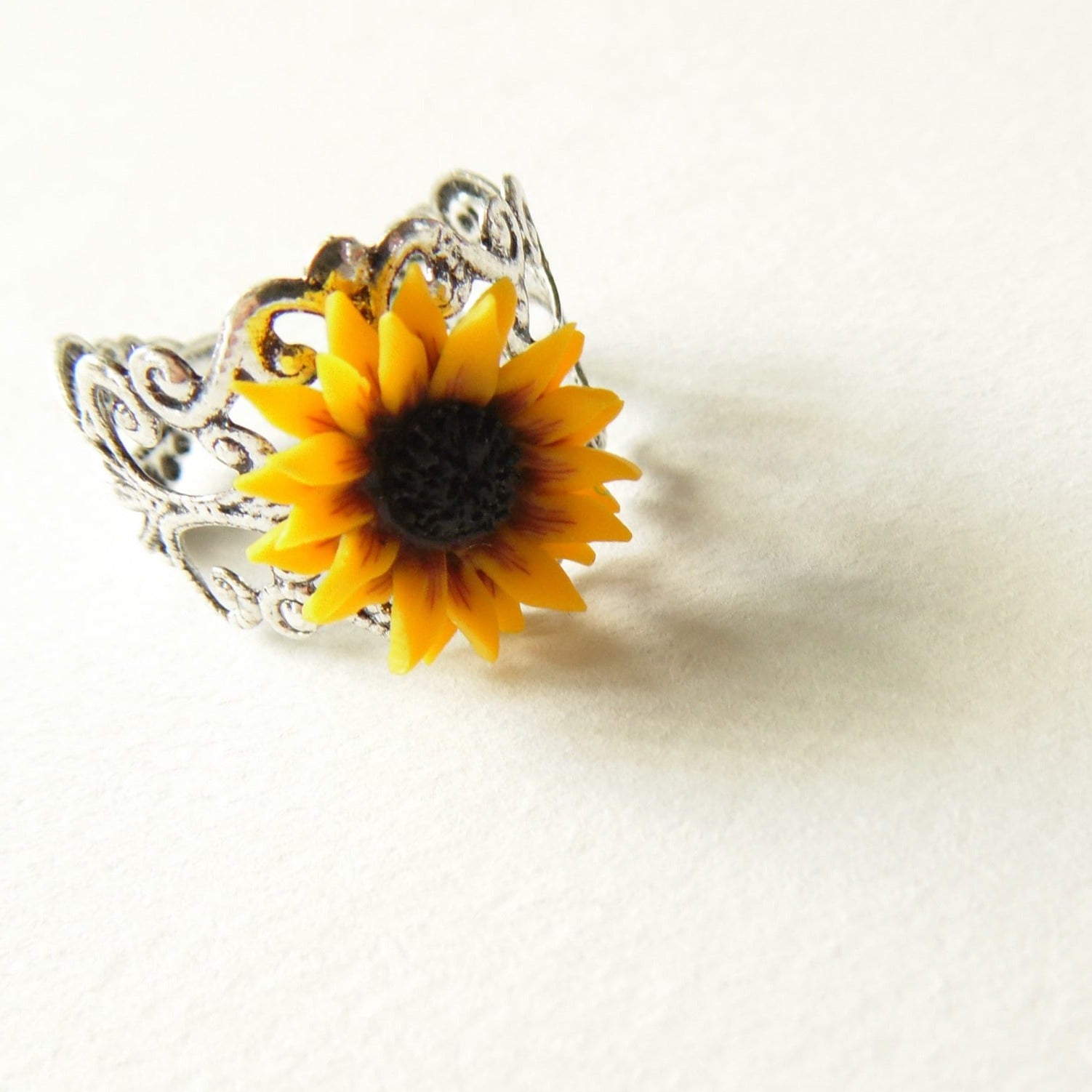 Golden Pattern: Sunflower Ring Polymer Clay.