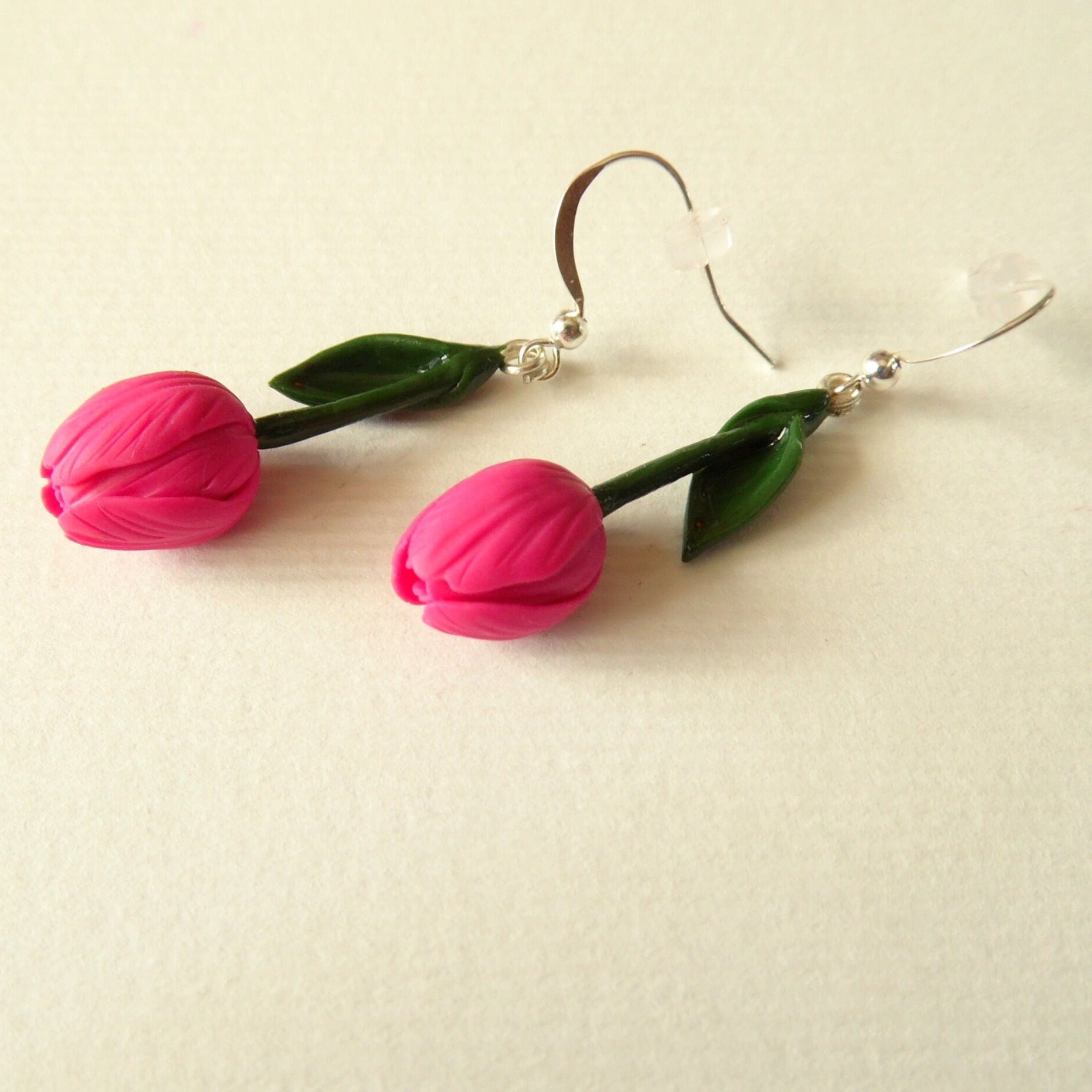 Pink Waltz: Tulip Earrings Polymer Clay.