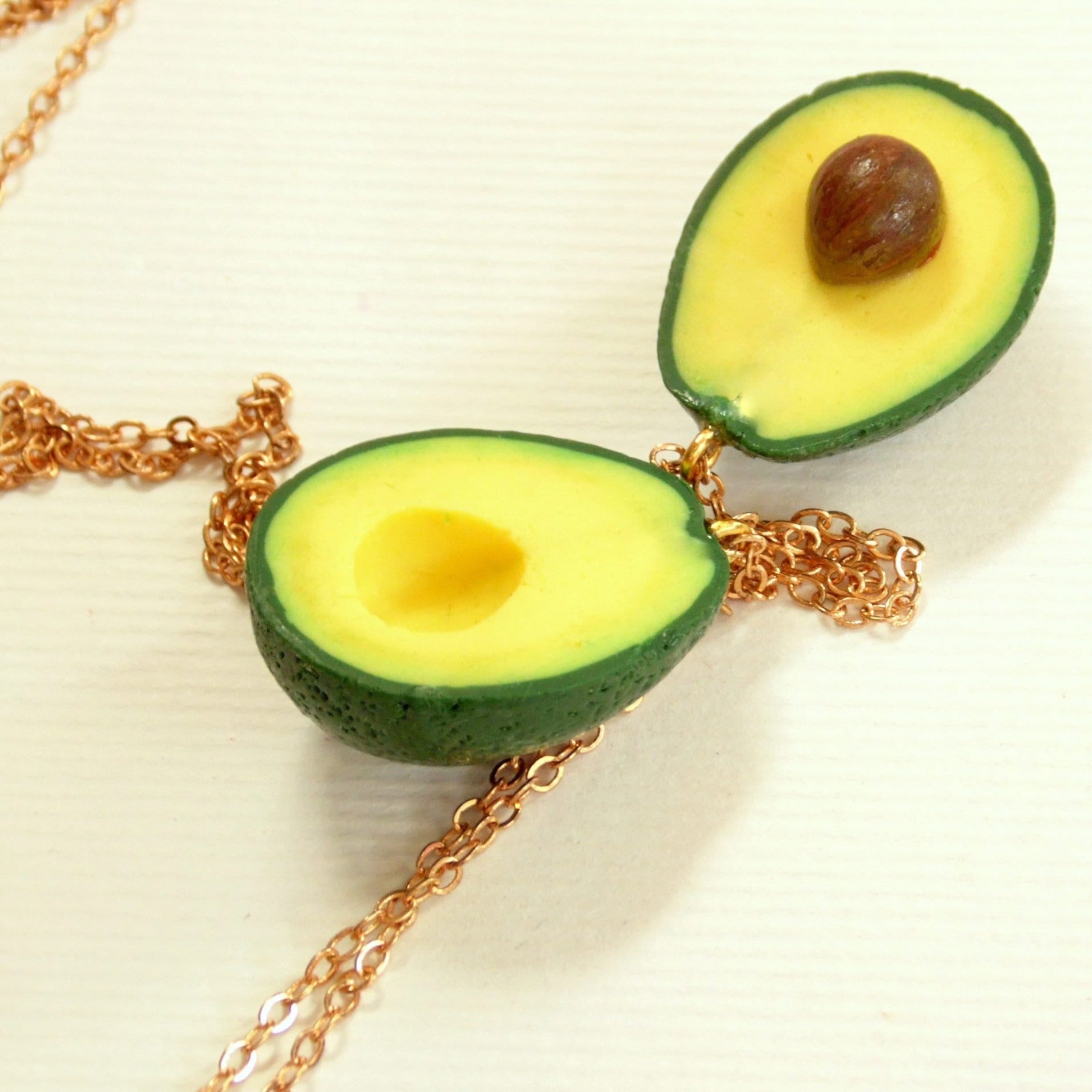 Inseparable Halves : Avocado Friendship Necklace Polymer Clay.