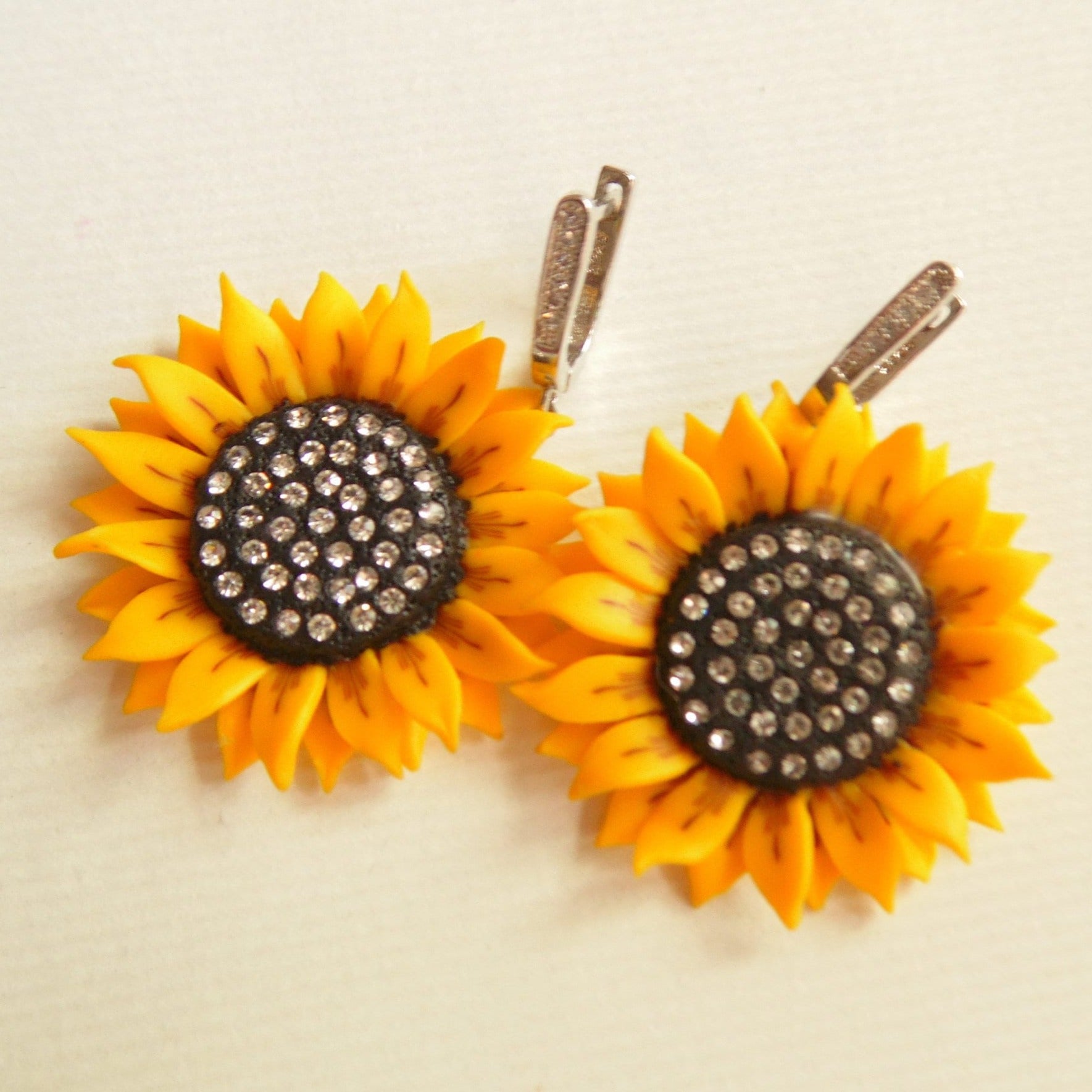 Golden Petals: Sunflower Earrings Polymer Clay.