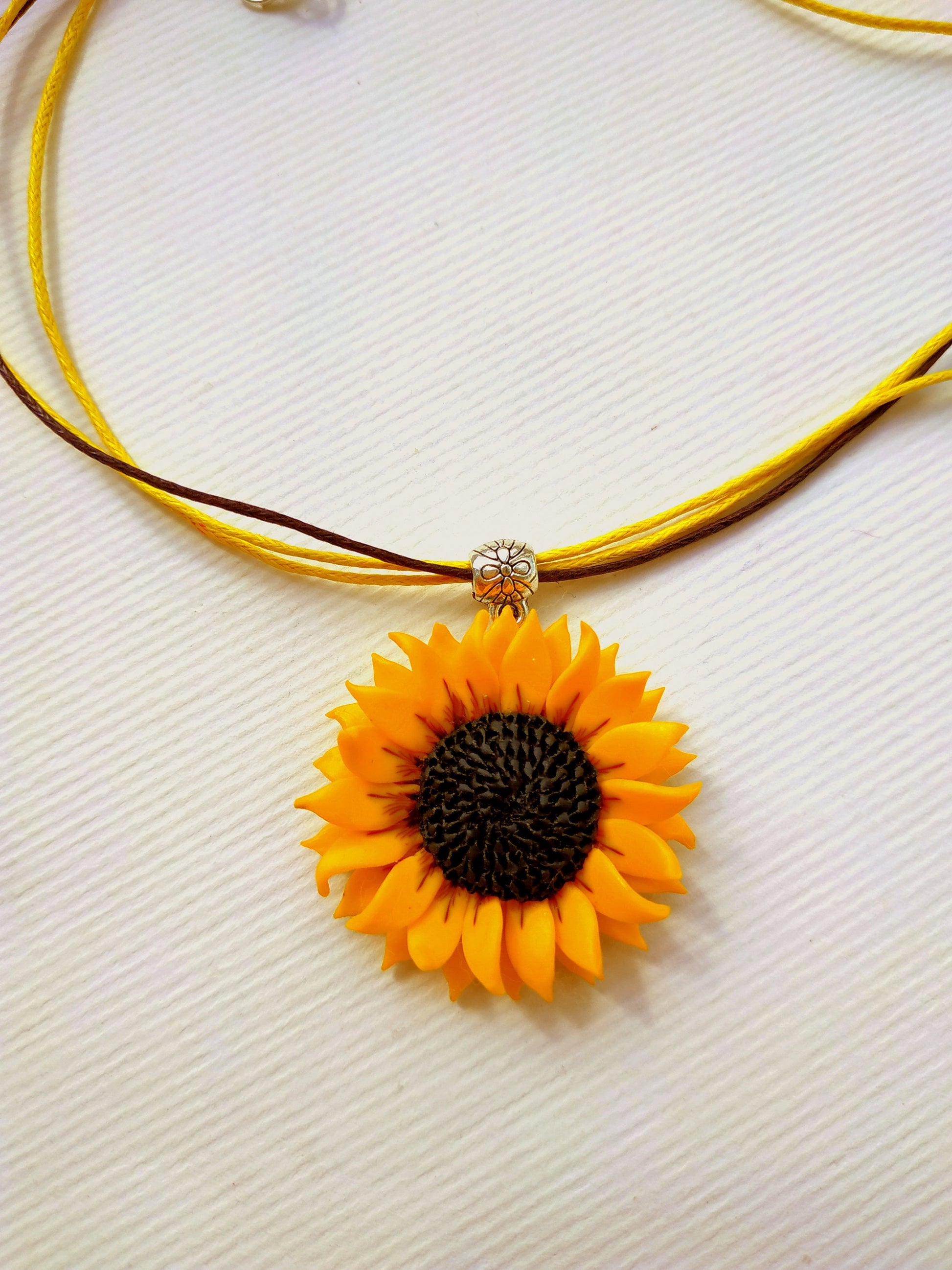 Handcrafted Sunflower Pendant Necklace Polymer Clay