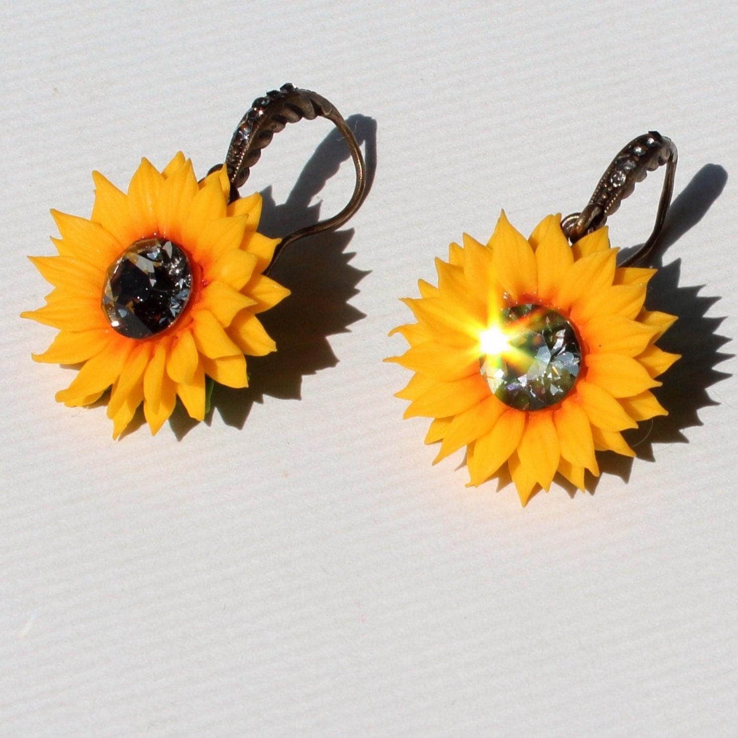 Night Shimmer: Sunflower Earrings Polymer Clay.