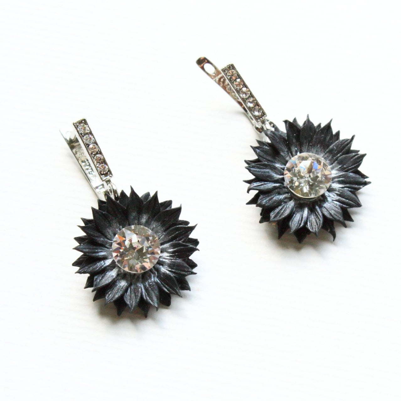 Radiant Darkness : Midnight Sunflower Earrings Polymer Clay.