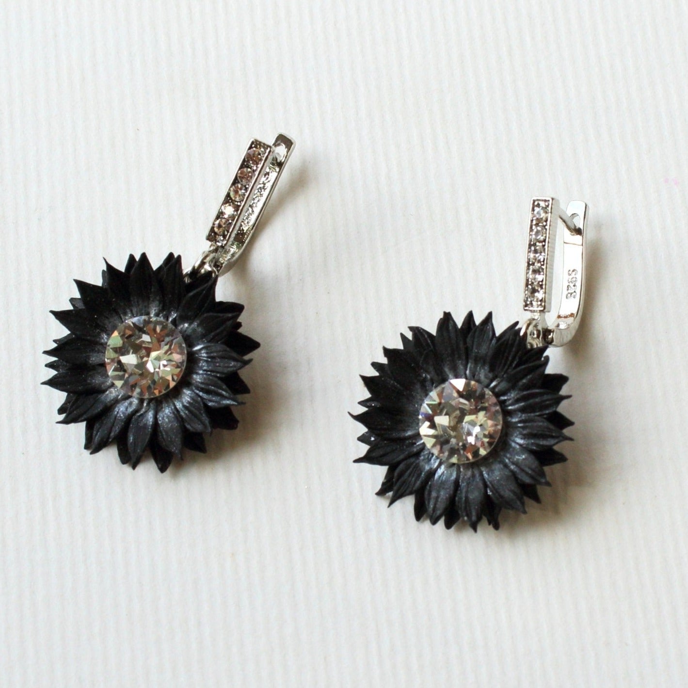 Radiant Darkness : Midnight Sunflower Earrings Polymer Clay.