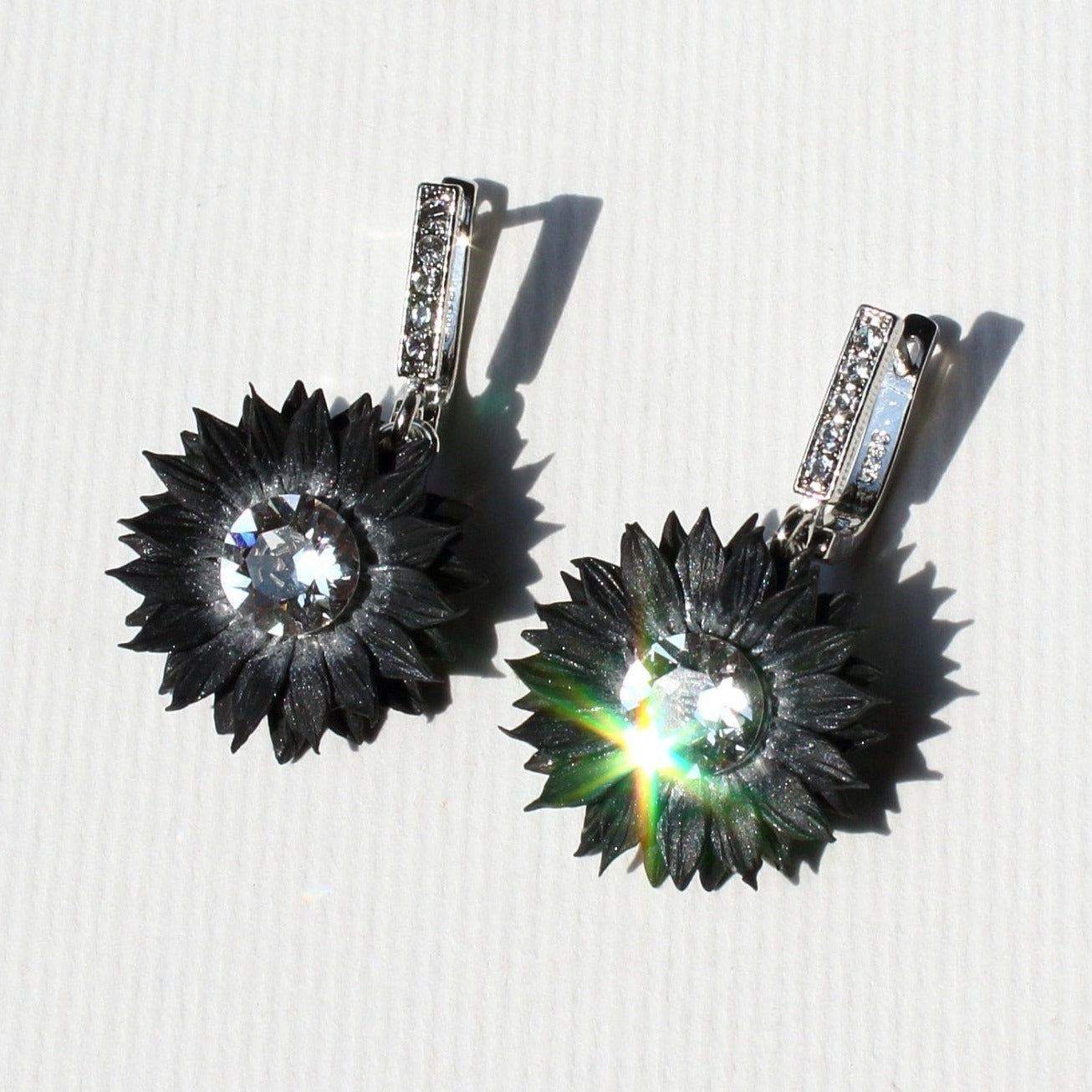 Radiant Darkness : Midnight Sunflower Earrings Polymer Clay.