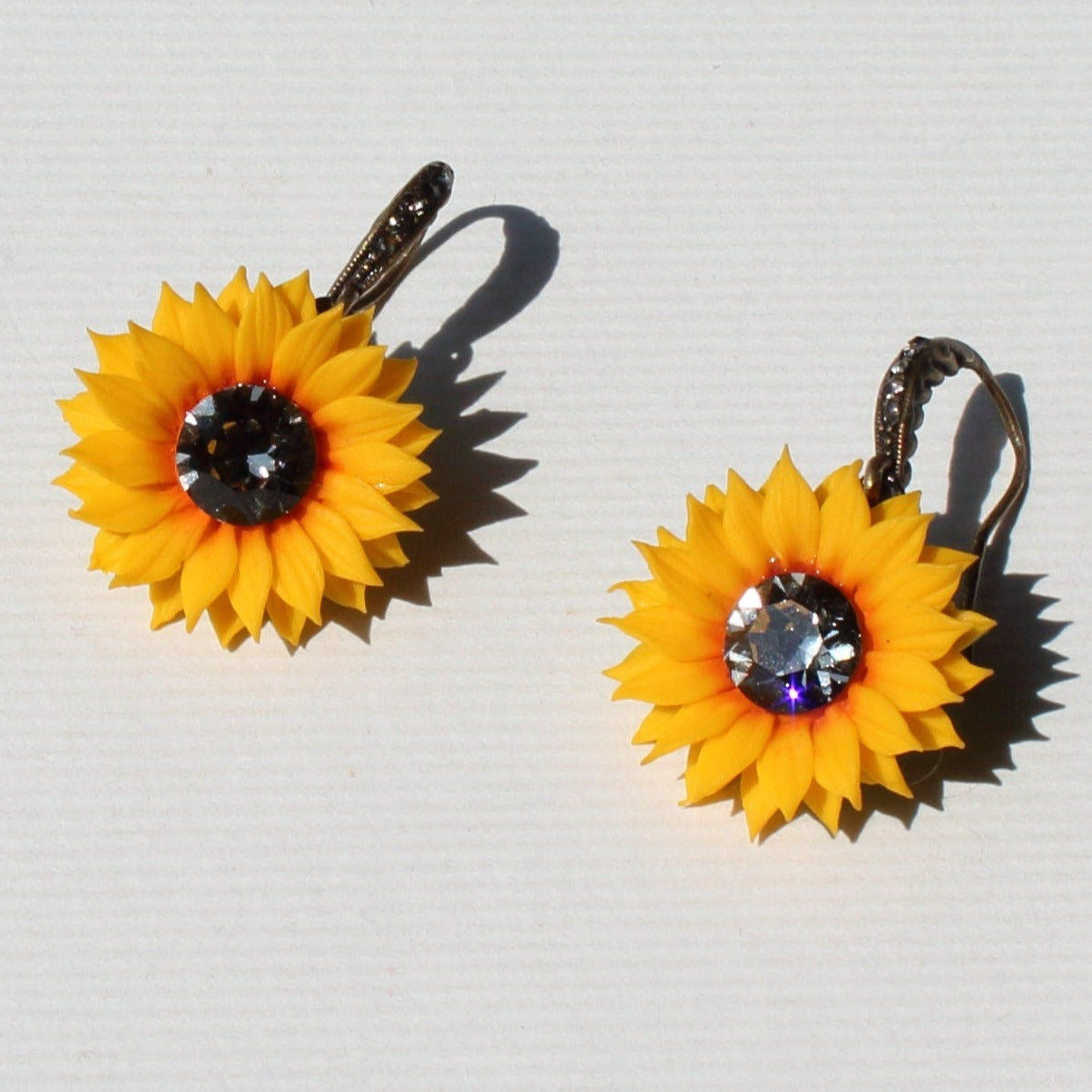 Night Shimmer: Sunflower Earrings Polymer Clay.