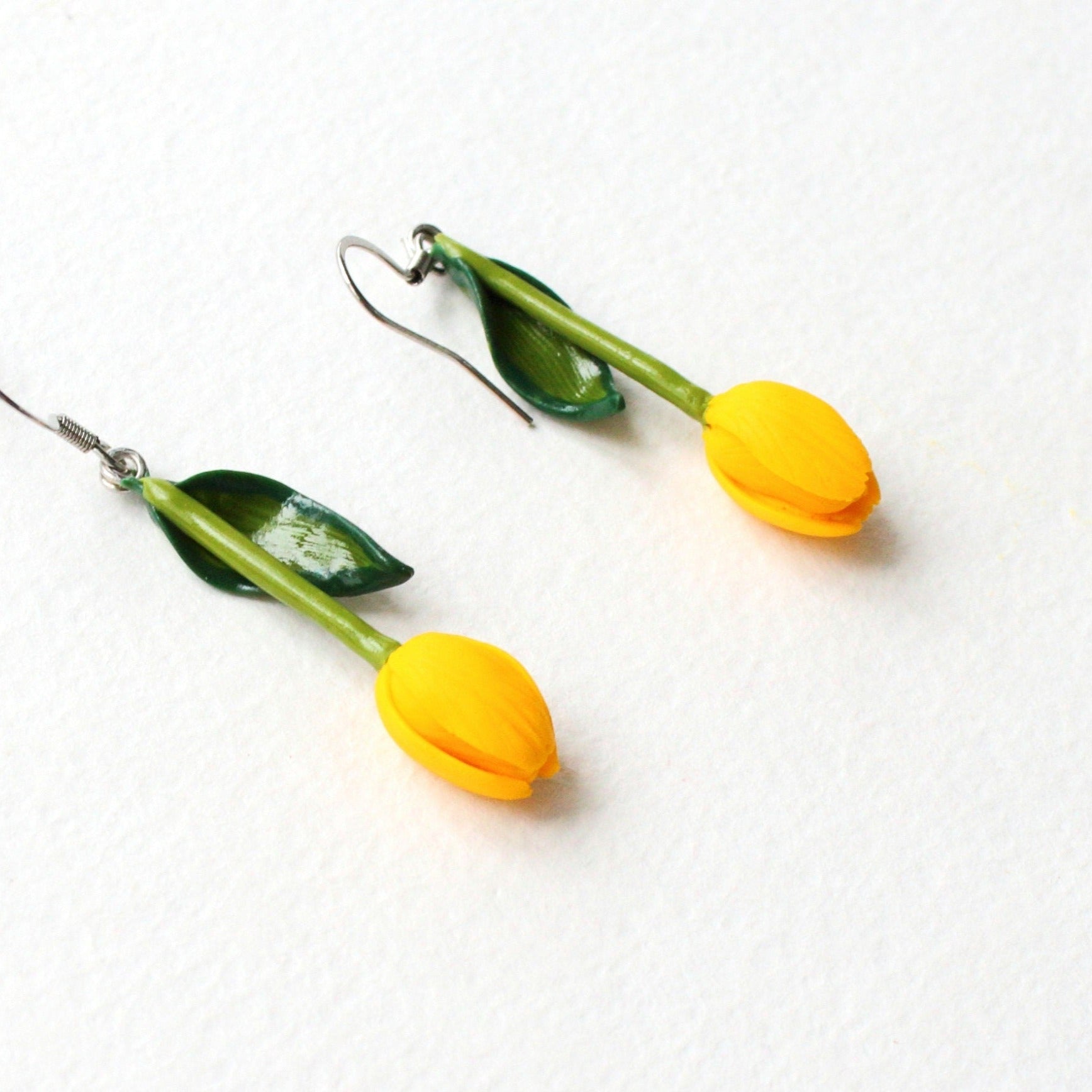 Floral Delight: Yellow Tulip Earrings Polymer Clay.