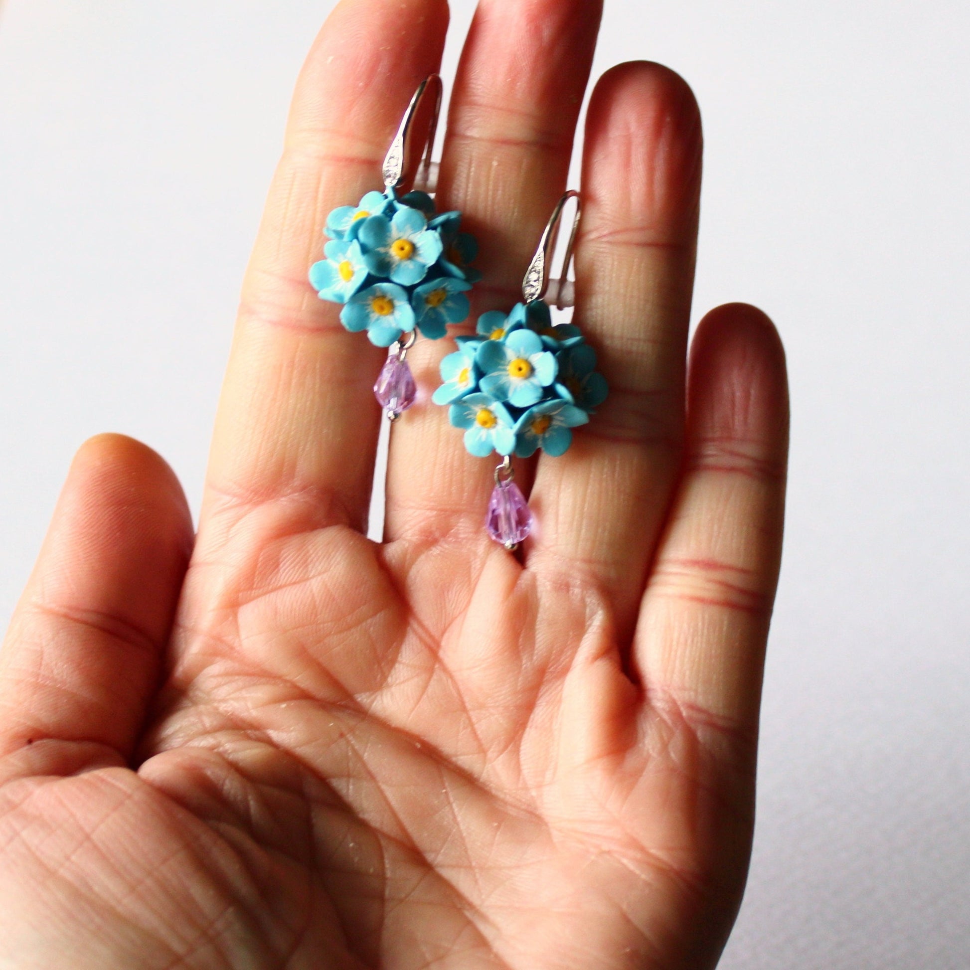 Heavenly Azure: Forget Me Not Earrings Polymer Clay.