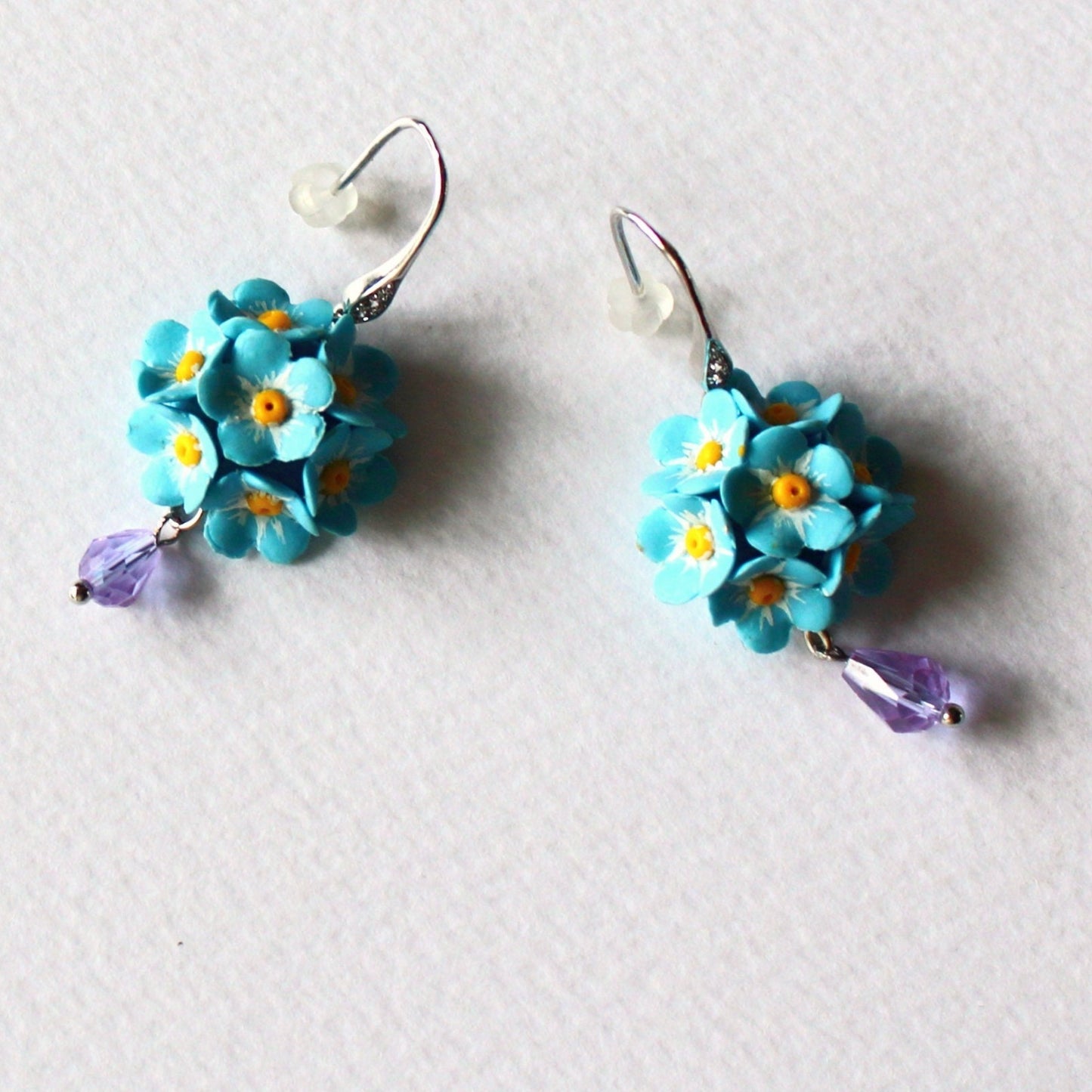 Heavenly Azure: Forget Me Not Earrings Polymer Clay.