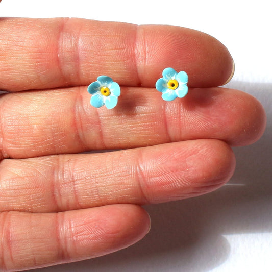 Tiny Memories: Forget Me Not Earrings Polymer Clay.