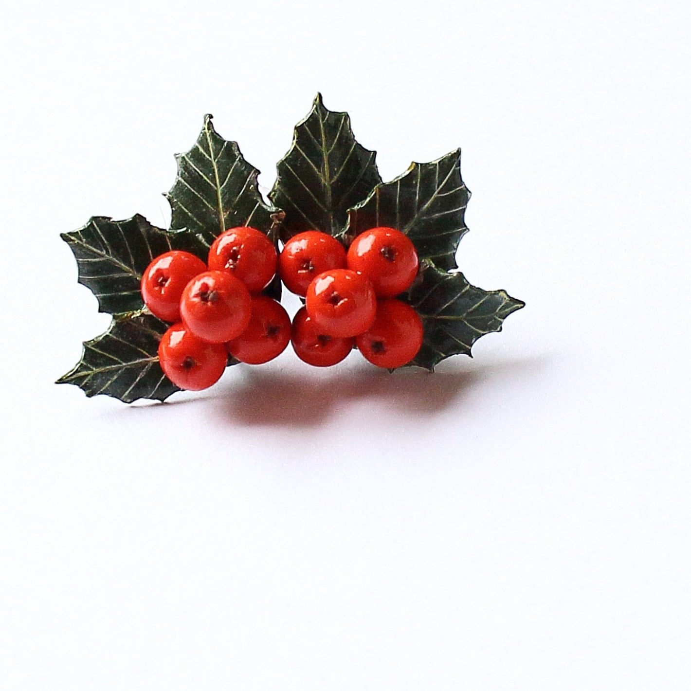 Winter's Сharm: Holly Berry Earring Polymer Clay.